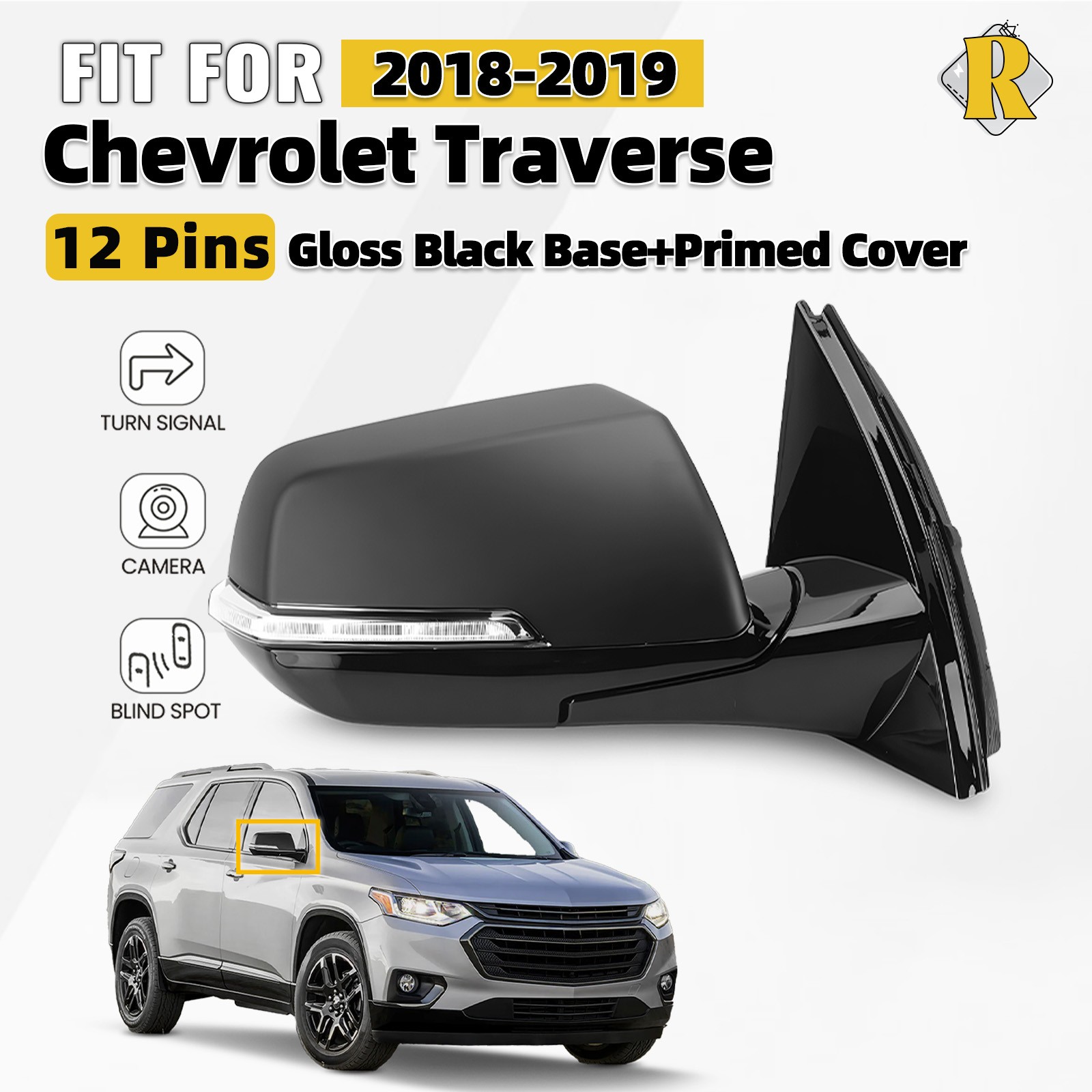 Side Mirror For 2018-2019 Chevy Traverse W/BSD &Camera W/Turn Signal 12Pin Right