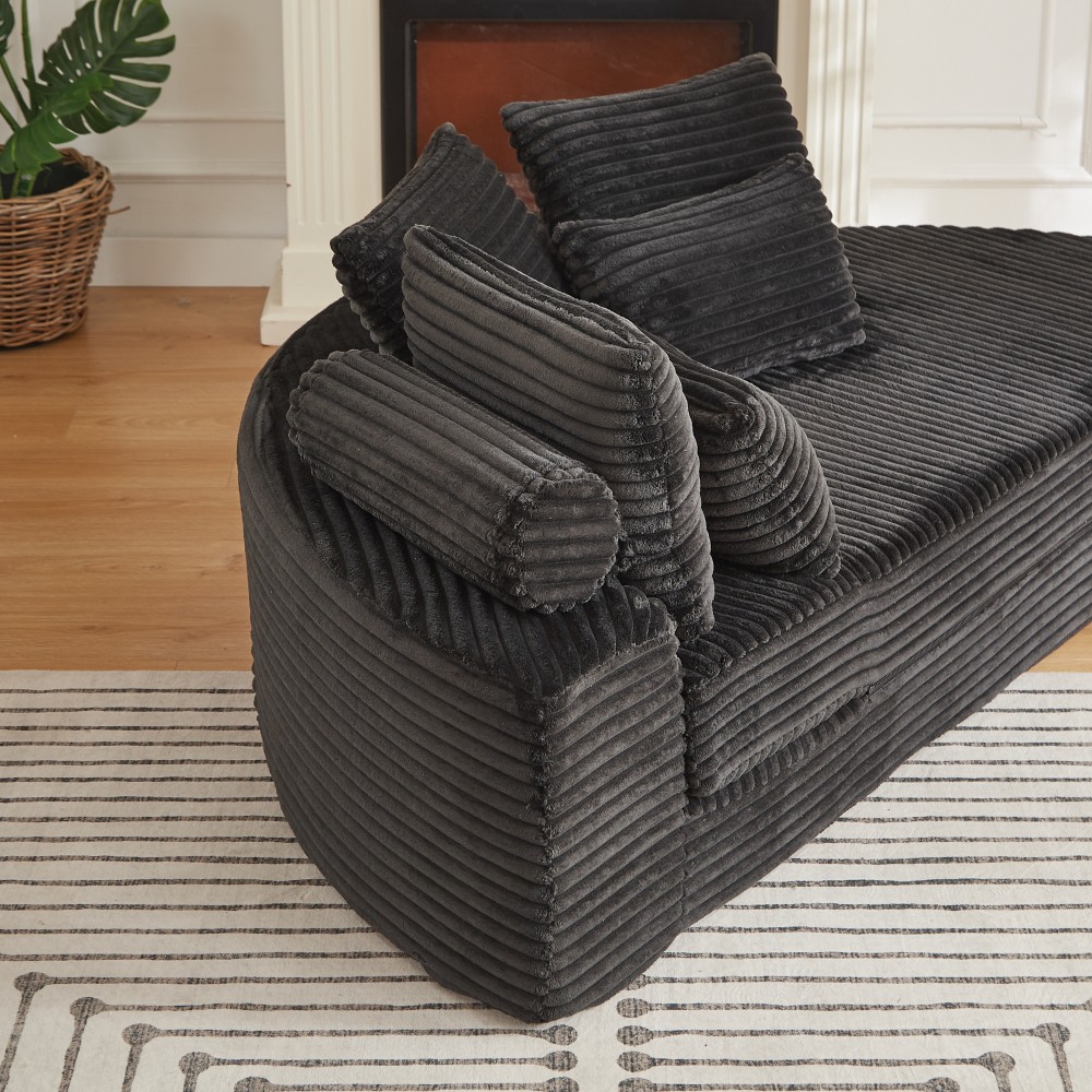 78.5" Corduroy Semi-Circular Sofa Bed w/ Neck Pillow & Throw Pillows