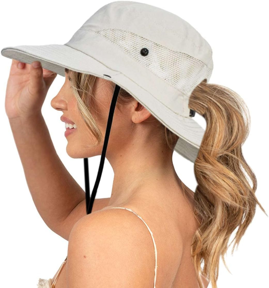 Sun Hat for Women Summer UV Protection Beach Hat Wide Brim Mesh Bucket Fishing H