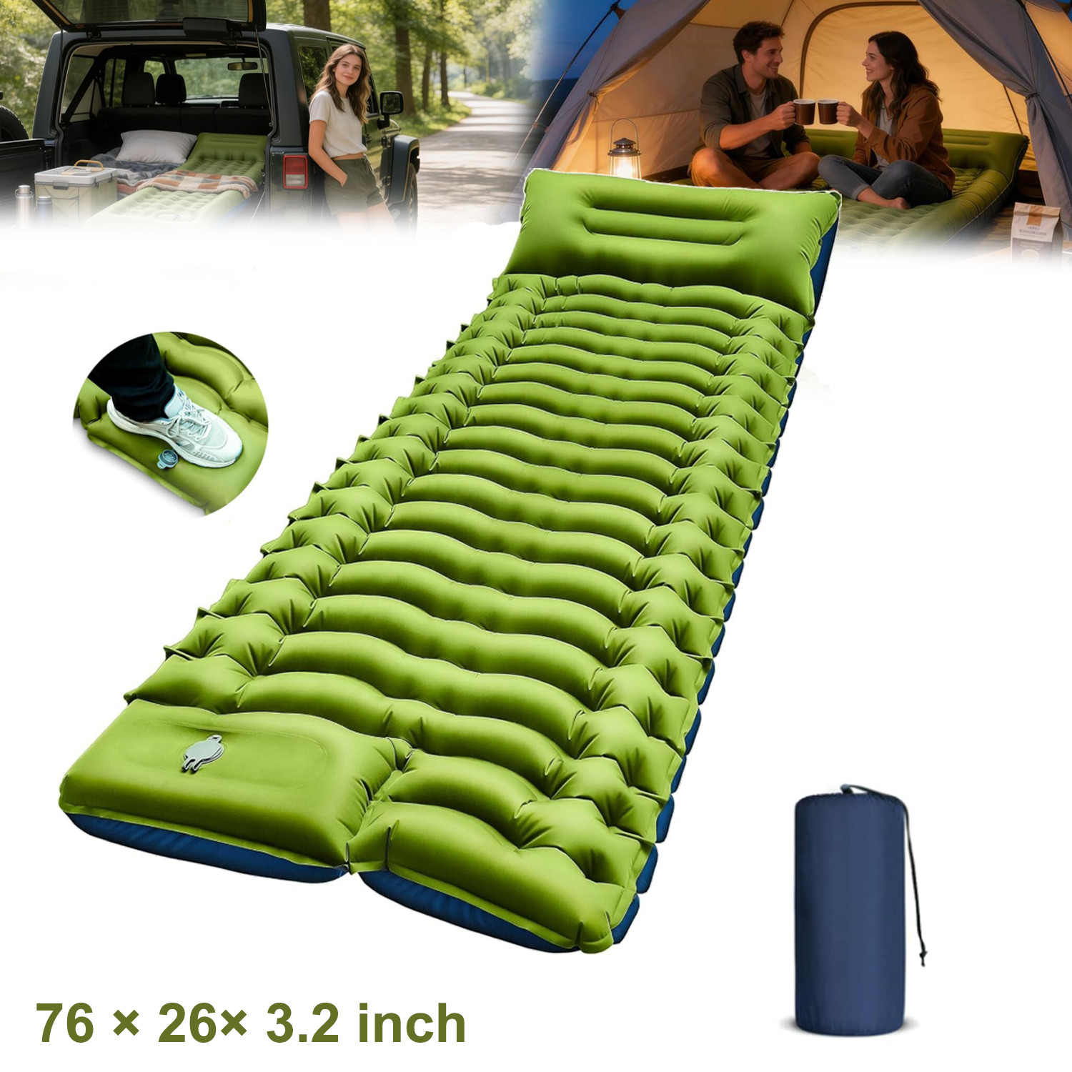 Inflatable Camping Sleeping Pad Foot Pump Ultralight Air Mat for Hiking Tent