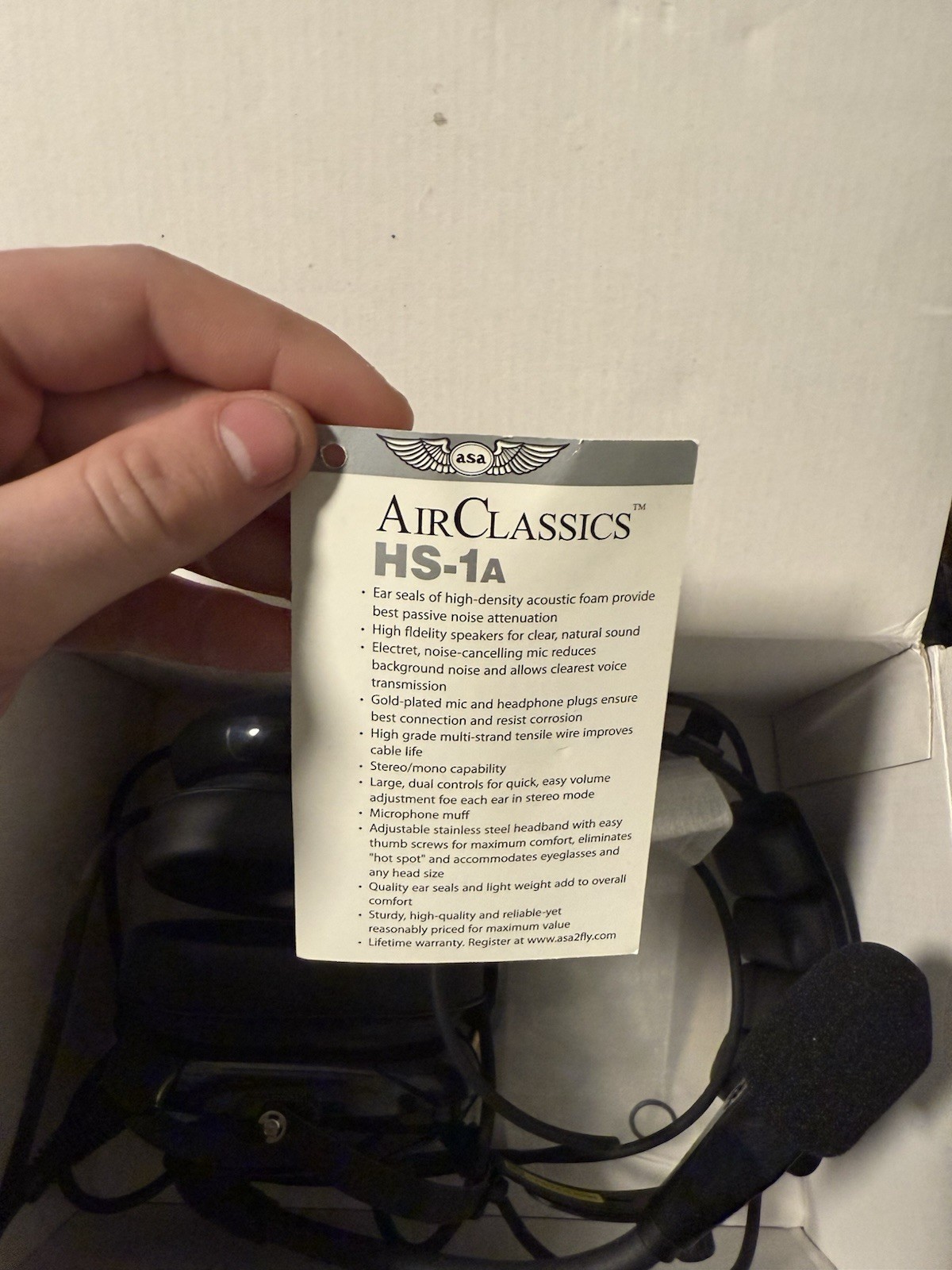 Asa Air Classics HS-1A Aviation Headset Two-Prong Plug Black Pilot (Mint)