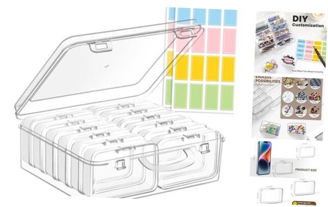 Small Bead Organizers and Storage, 12 Clear Plastic 3" x 2" x 0.8" (12 Pack)