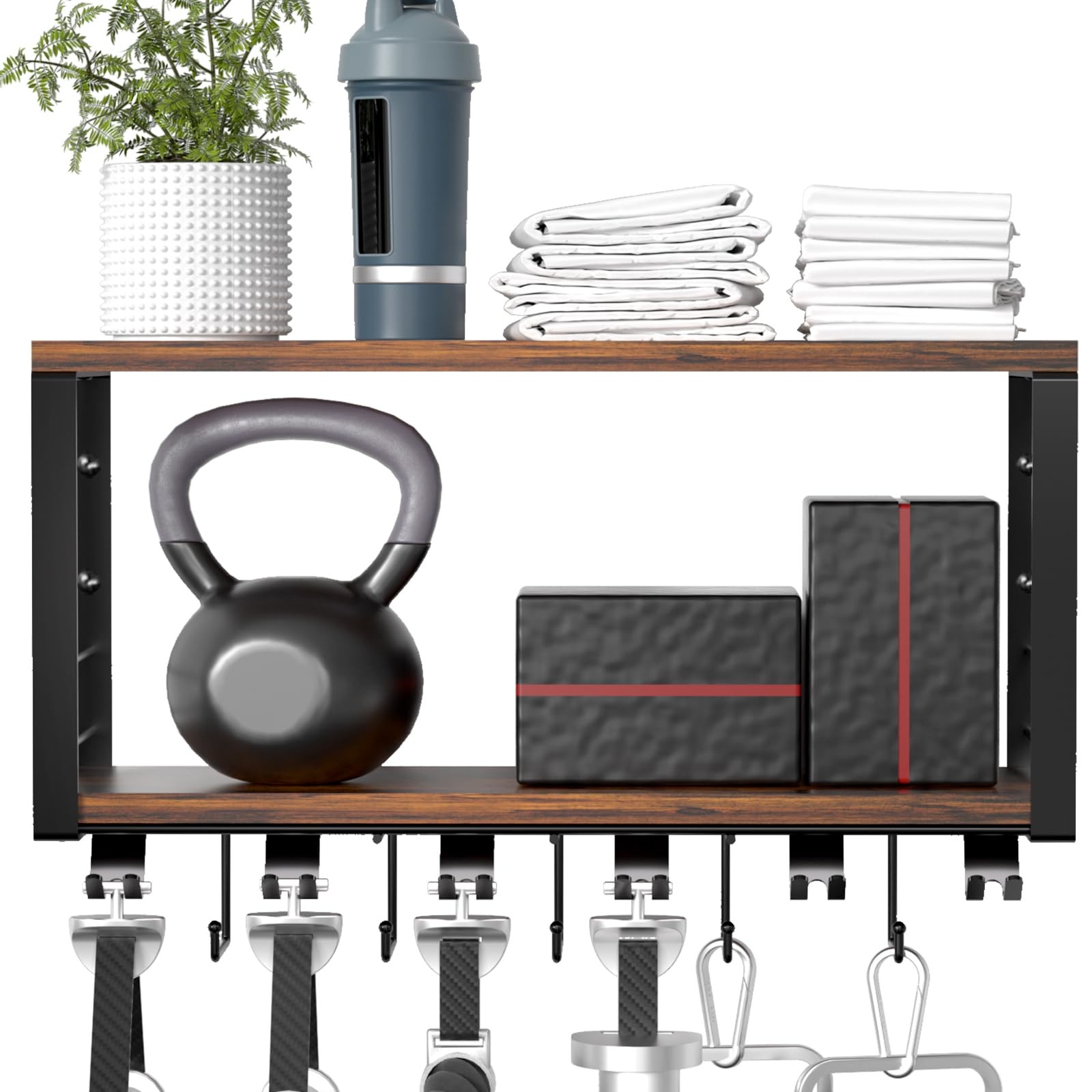 2-Tier Wall-Mount Floating Shelf for Tonal Accessories T-Bracket Gym Rack