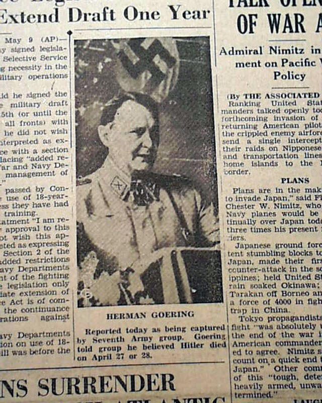 HERMANN GOERING Albert Kesselring World War II Nazis CAPTURED 1945 Old Newspaper
