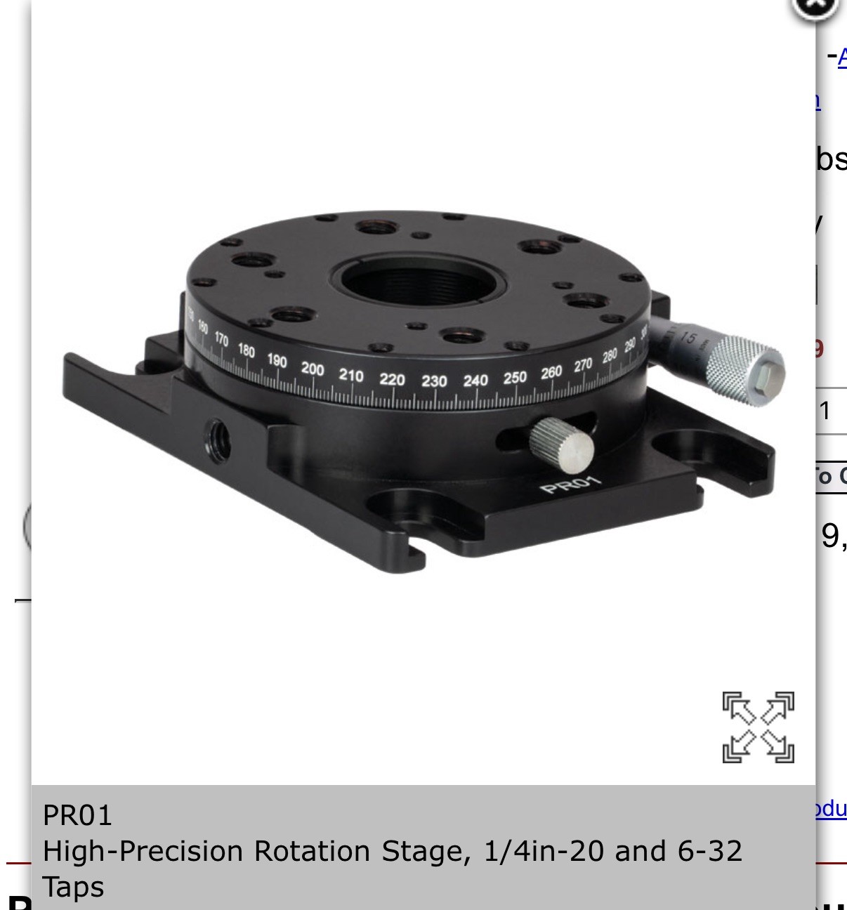 Thorlabs PR01 - High-Precision Rotation Stage, 1/4"-20 and 6-32 Taps
