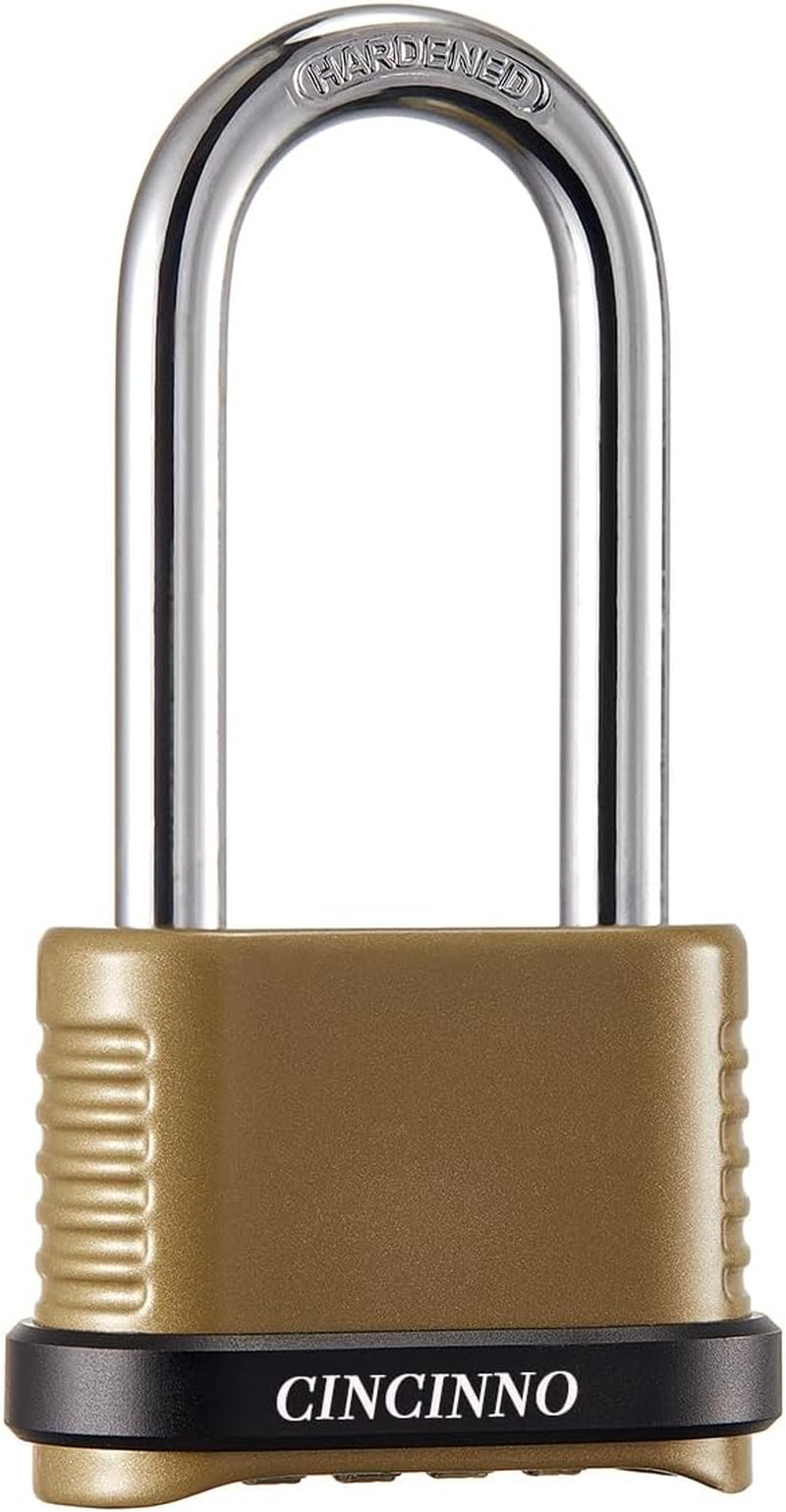 4 Digit Combination Lock, Heavy Duty Combo Padlock with Long Shackle for Outdoo