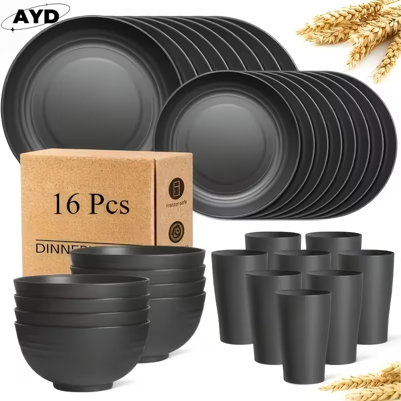 32/16pcs Wheat Straw Dinnerware Sets, Plates And Bowls Sets For 8