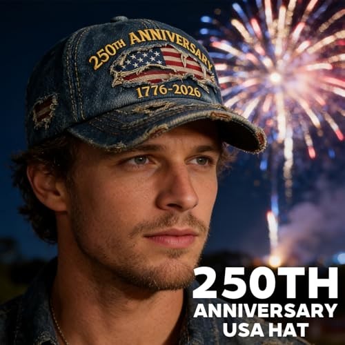 USA 250th Anniversary Patriotic Baseball Cap - Adjustable Distressed Denim Hat