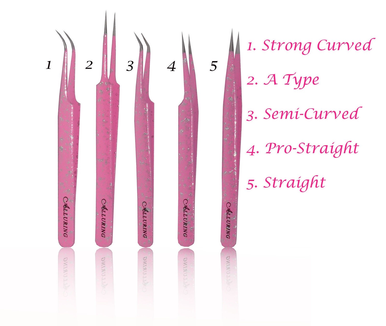 Eyelash Extensions Pink Color with Glitter Tweezers ( 1 pair)