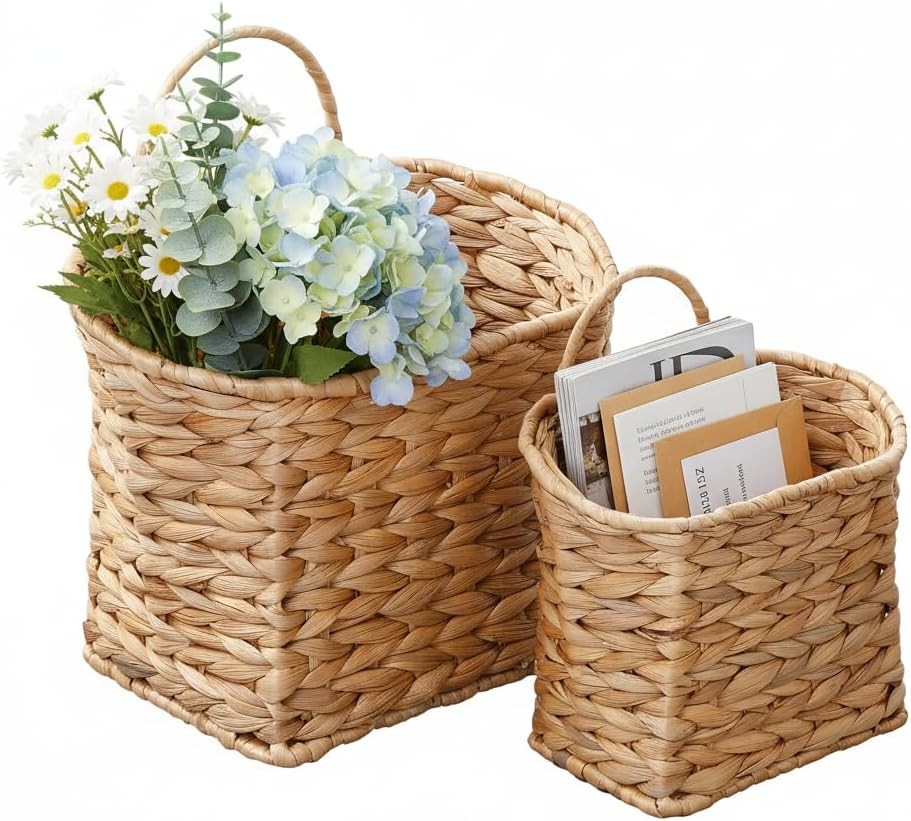 Wicker Hanging Basket Woven Hanging Wall Basket Organizing & Decor Natural Water