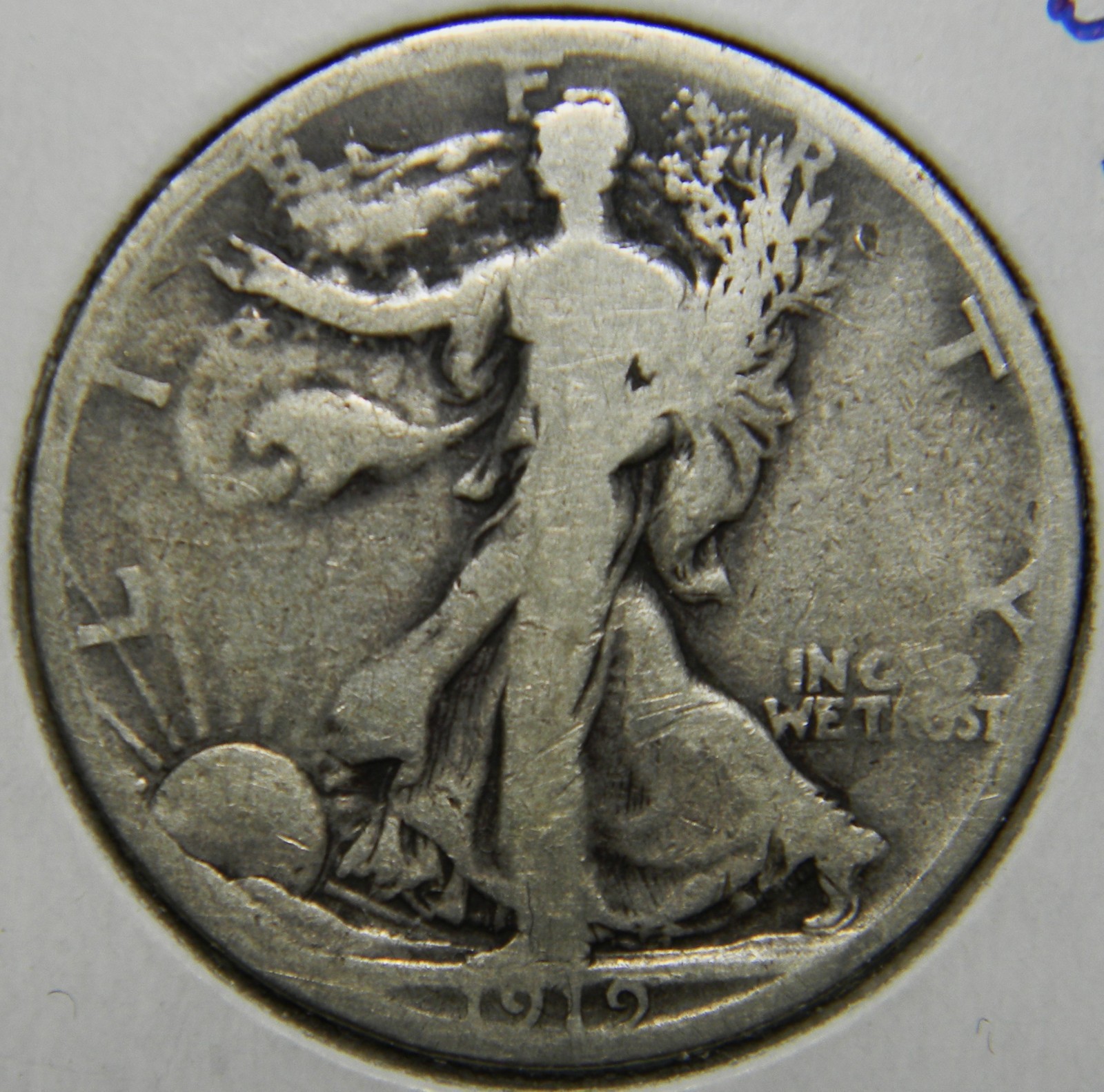 1919-S WALKING LIBERTY SILVER HALF DOLLAR, GRADE: VG VERY GOOD - DETAILS