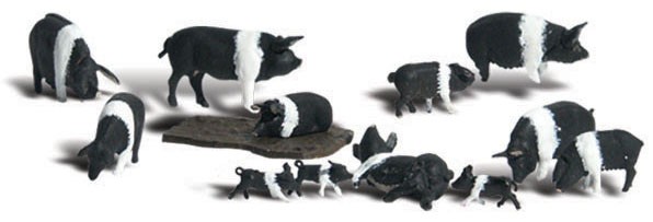Woodland Scenics HO Scale Scenic Accents Figures/Animal Set Hampshire Pigs (12)