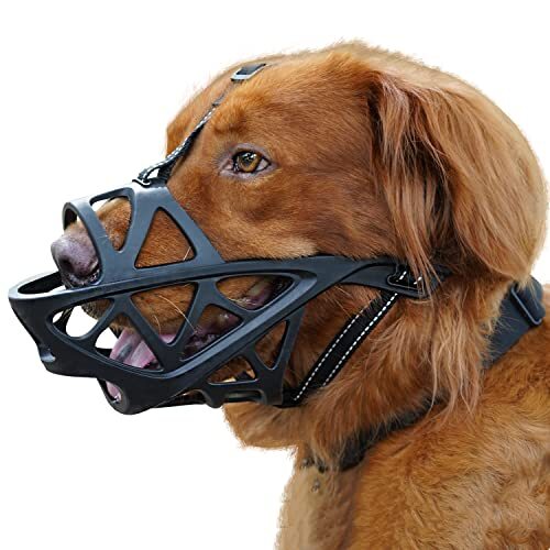 Dog Muzzle, Soft Basket Muzzle for Medium Large S(Snout 6.75-8.25") Black