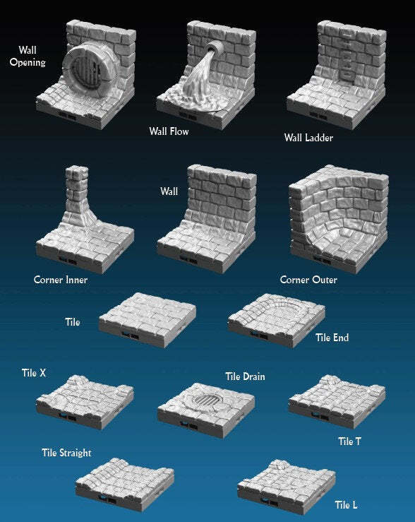 Sewer Tiles - DragonLock - DND - Pathfinder - RPG - Dungeon & Dragons - 28 mm /