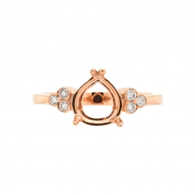 9x7mm Pear Cut Semi Mount Ring 925 Sterling Silver Rose Gold Side Accent Ring