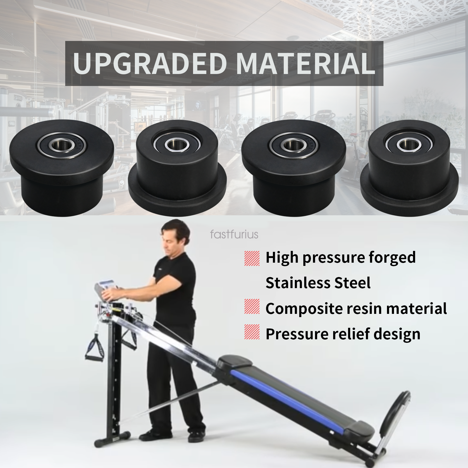 Set of 4 Wheels/rollers for Total gym models Ultima Ultra XLi 1000 1700 1800