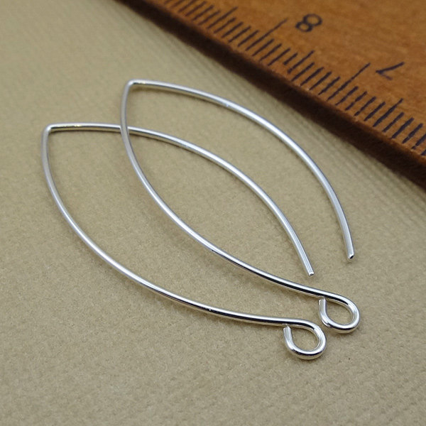 Handmade Long Earring Hooks - Large Leaf Ear Wires - Sterling Silver Earwires