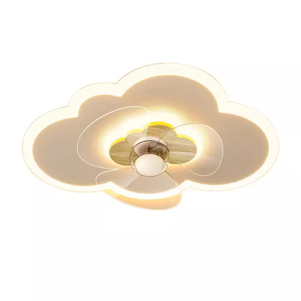 19.6 In. Smart Indoor White Low Profile Modern Novel Flush Mount Ceiling Fan Lig