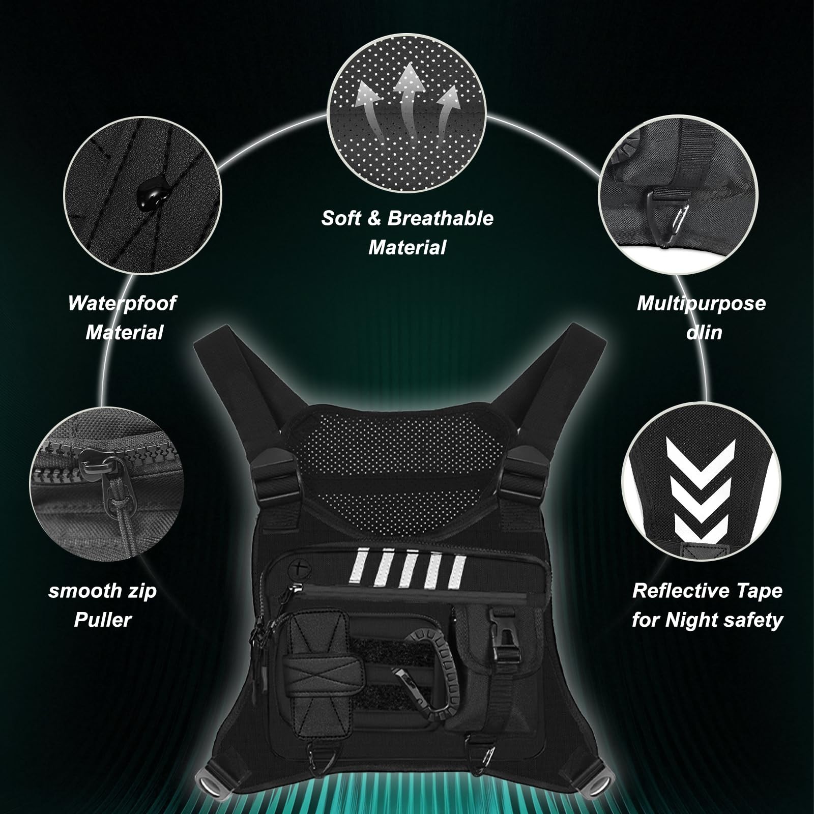 Chest Rig Running Vest for Men - Lightweight & Comfortable Medium, black