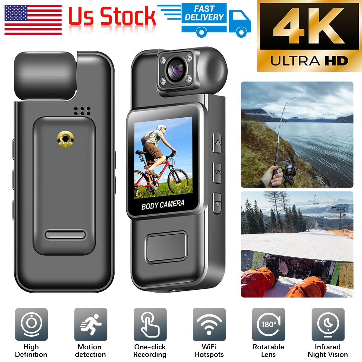 WiFi 4K 1080P Camera Camcorder Body Police Cam With Audio Video DVR IR Night Cam