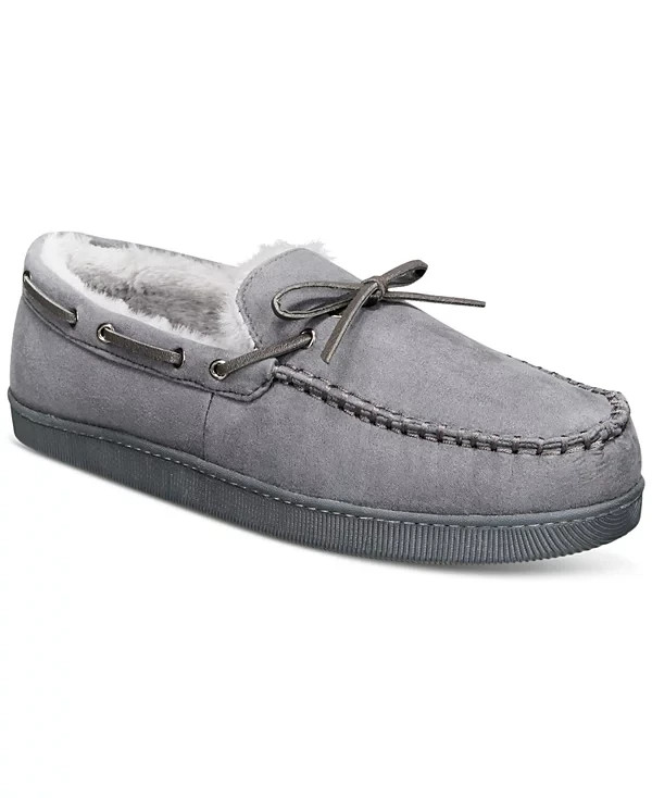 Club Room Mens Faux Suede Moccasin Faux Fur Lining Grey Extra Large 12-13