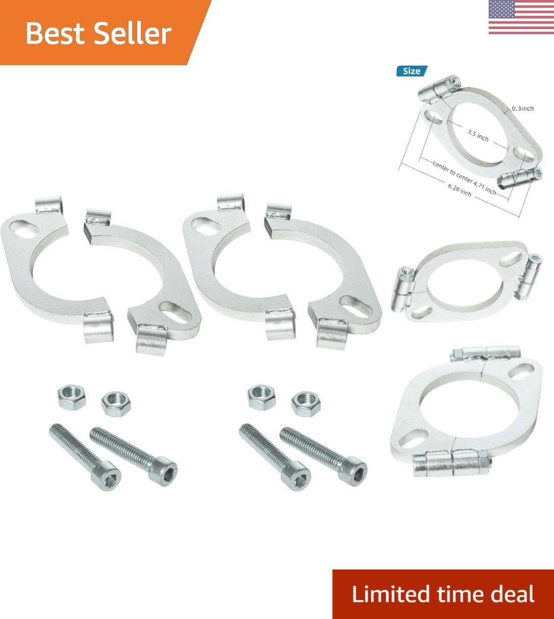 3.5" Exhaust Flange Repair Kit for Car & Motorcycle - Pack of 2, Durable Steel