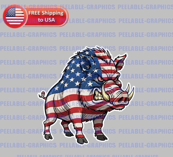 USA American Flag 4" Wild Hog Vinyl Sticker Decal boar pig hunting