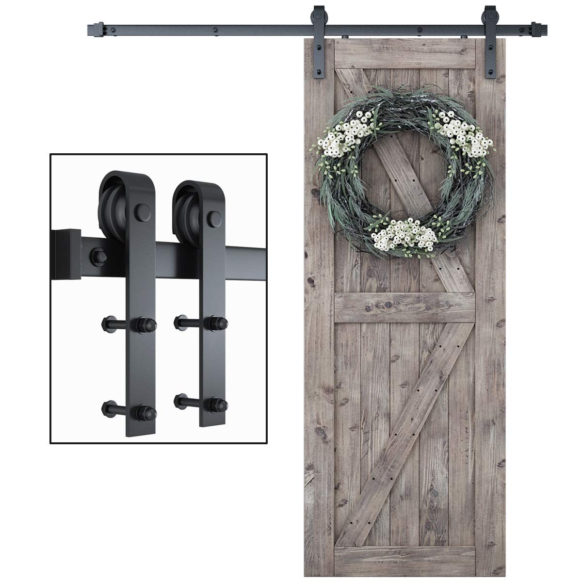 SMARTSTANDARD 6 FT Barn Door Hardware Kit -Fits 36" Wide 6 Feet, Black
