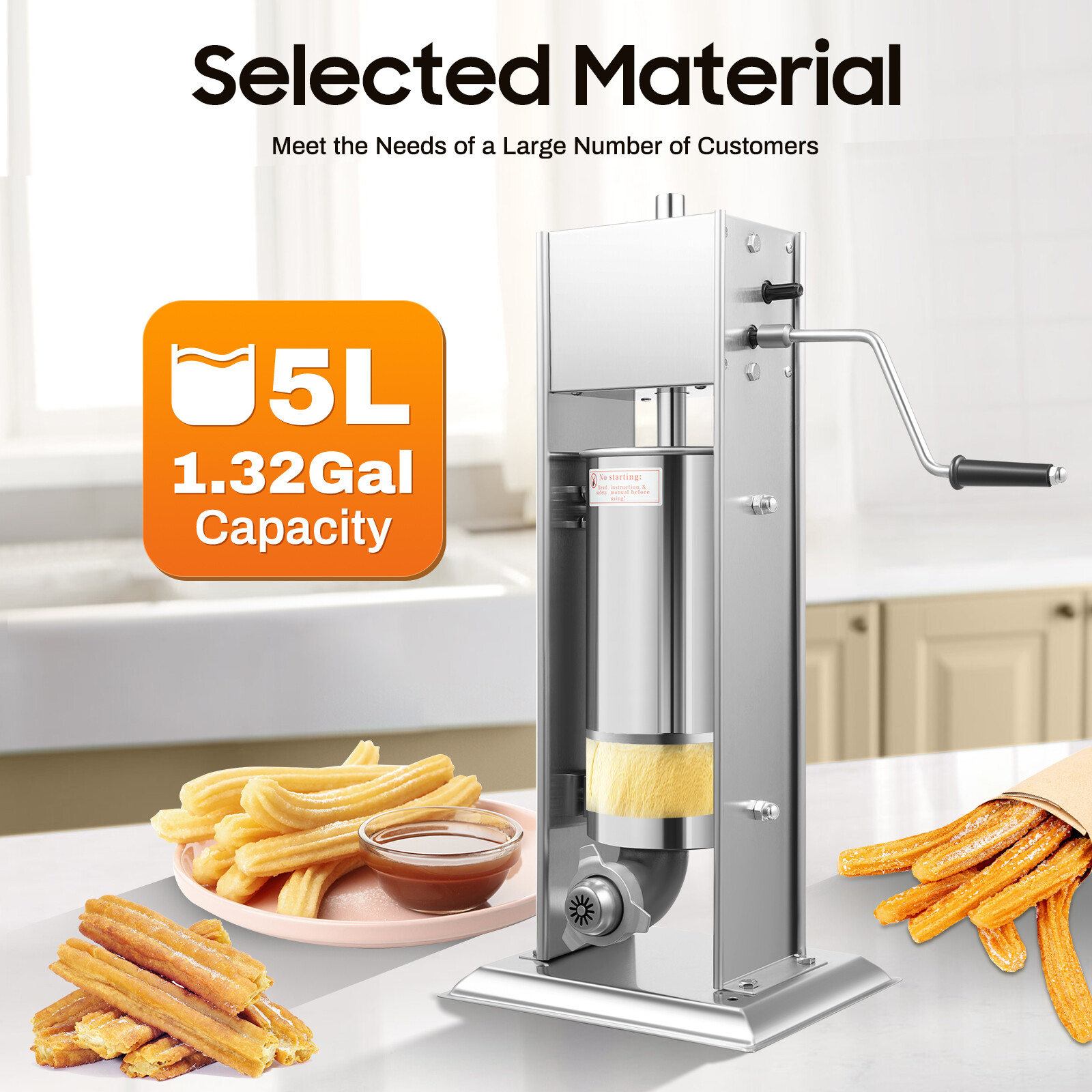 5L Commercial Manual Churro Maker Machine +4 Nozzles Fit Restaurant Home