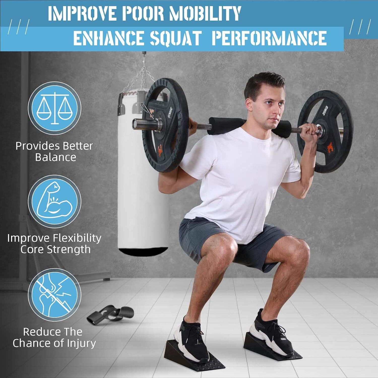 Folaps Squat Wedge Block for Heel Elevated Squat, Weightlifting Calf Dark