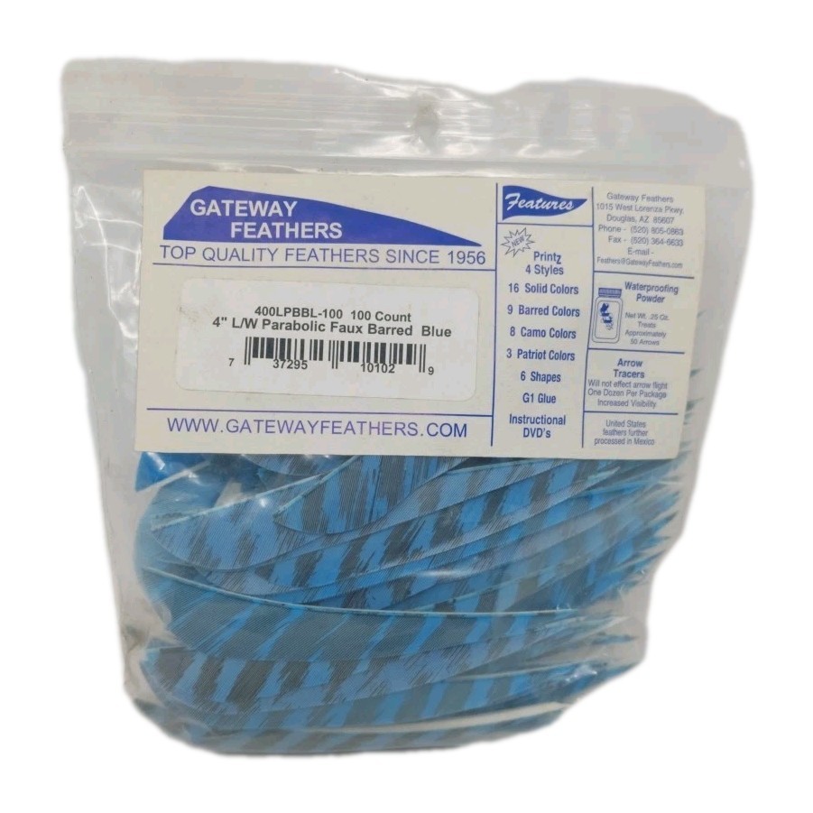 100 Pack Gateway Feathers 4" Left Wing: Parabolic Faux Barred Blue 400LPBBL-100