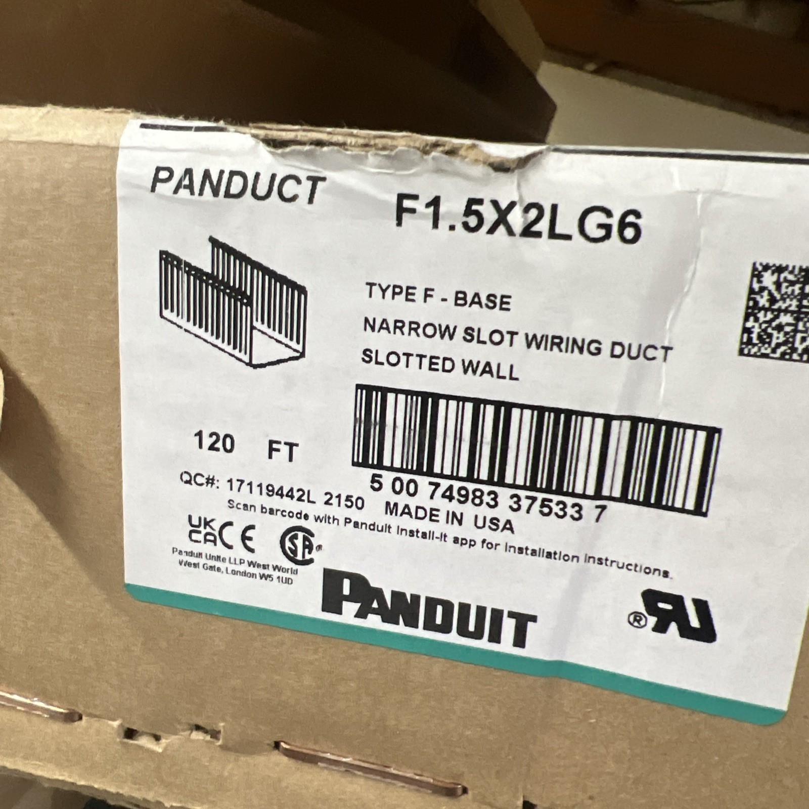 120-FT PANDUIT PANDUCT F1.5X2LG6 Type F Base Slotted Wall Wiring Duct Gray NIB