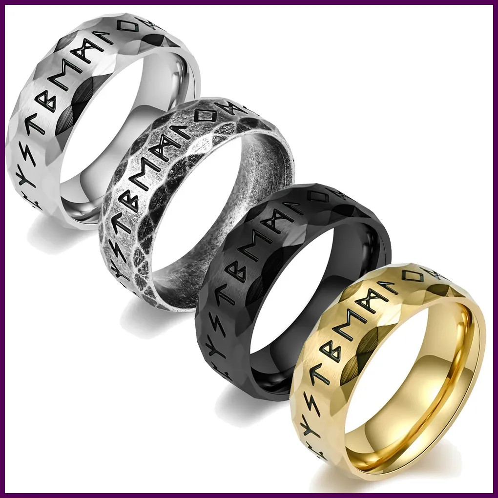 Vintage Odin Norse Viking Amulet Rune Ring 316L Stainless Steel Wedding Jewelry