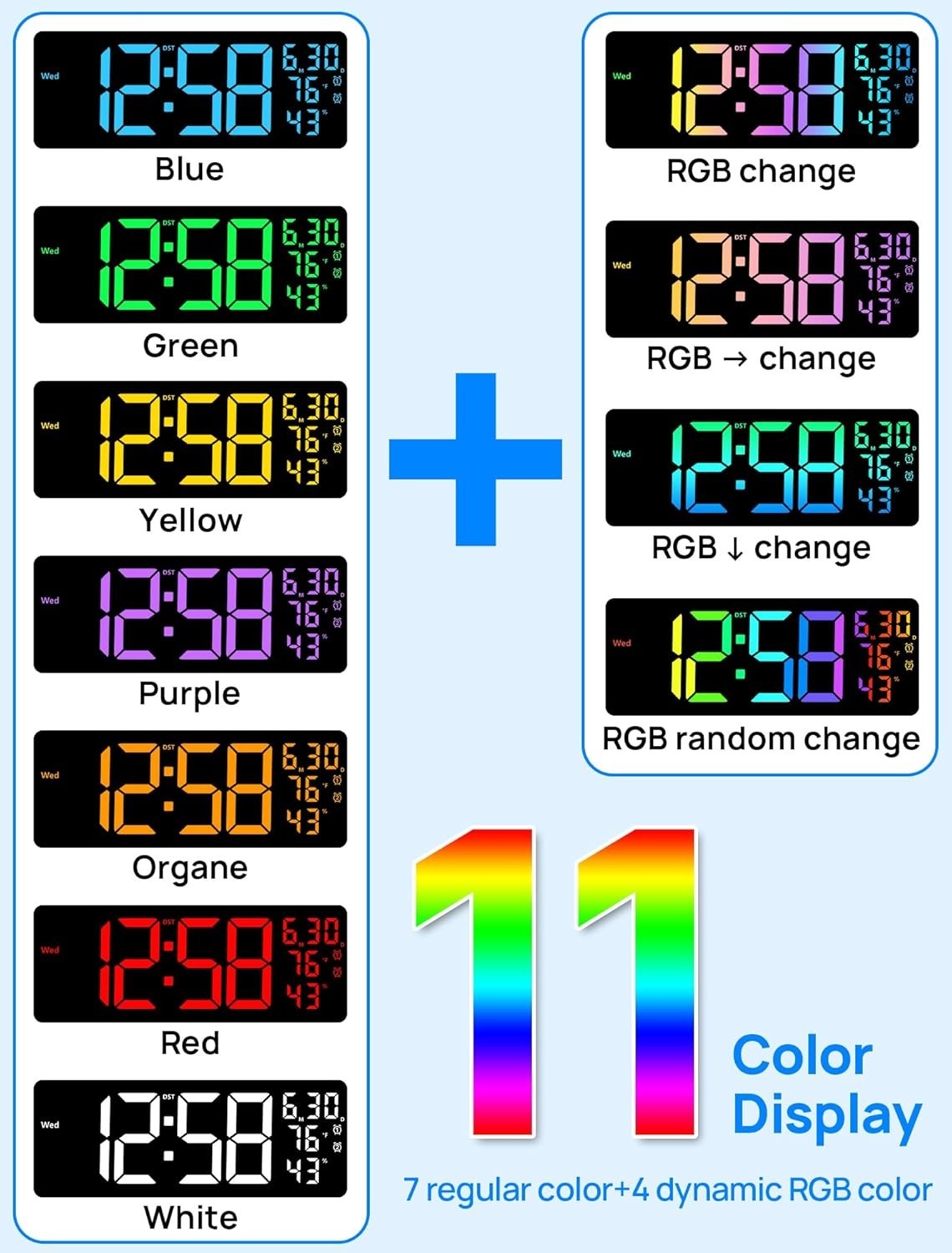 17.3" Large Digital Wall Mount Clock, Digital Clock with Remote Control, Alar...