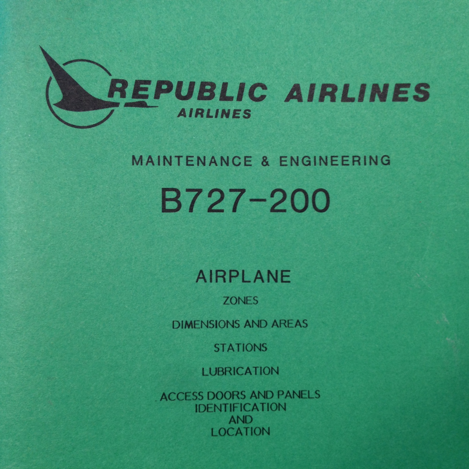 B-727 -200 Maintenance & Engineering Zones, Stations, Lubrication Doors Booklet