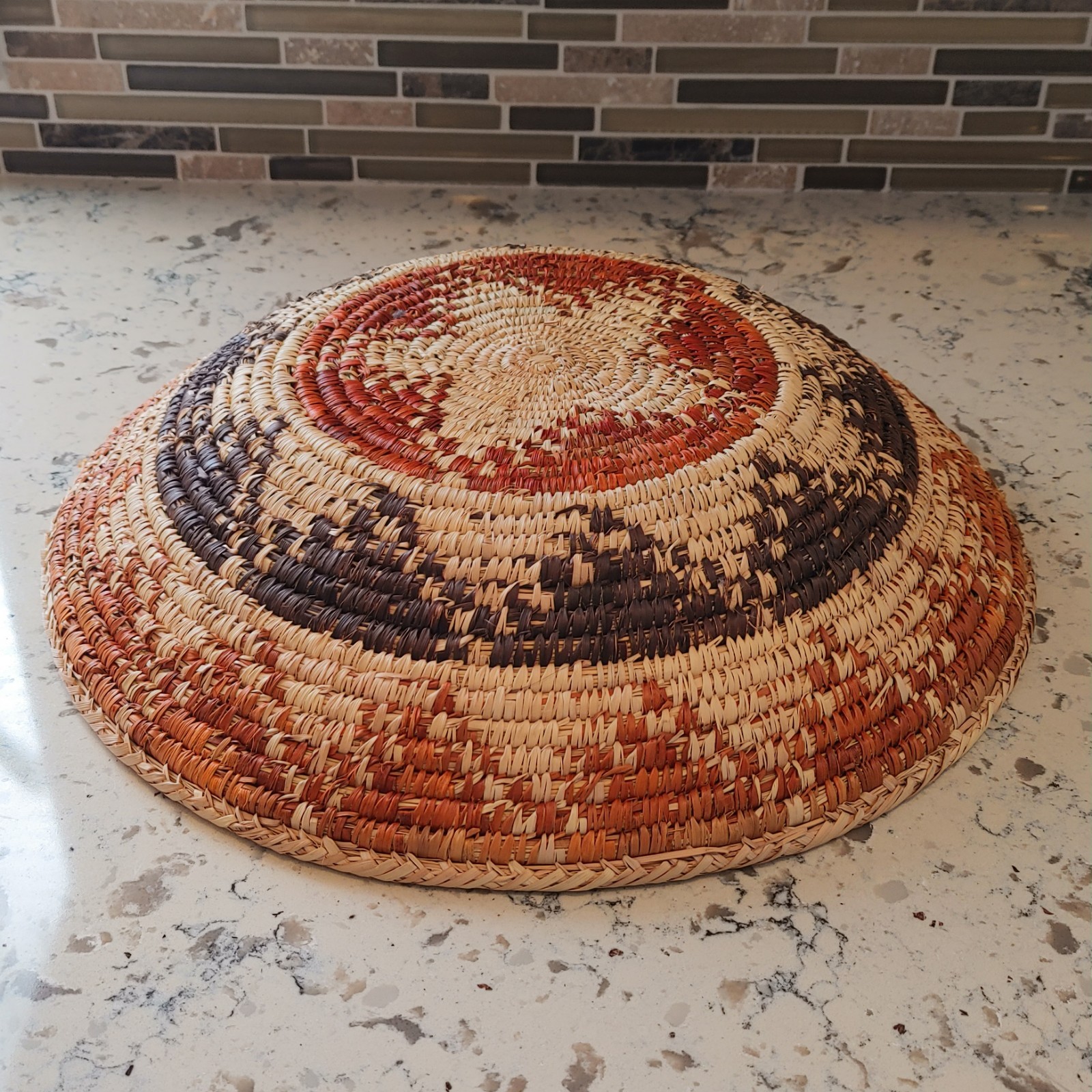 Hand Woven Basket Bowl Star Pattern 14.5"