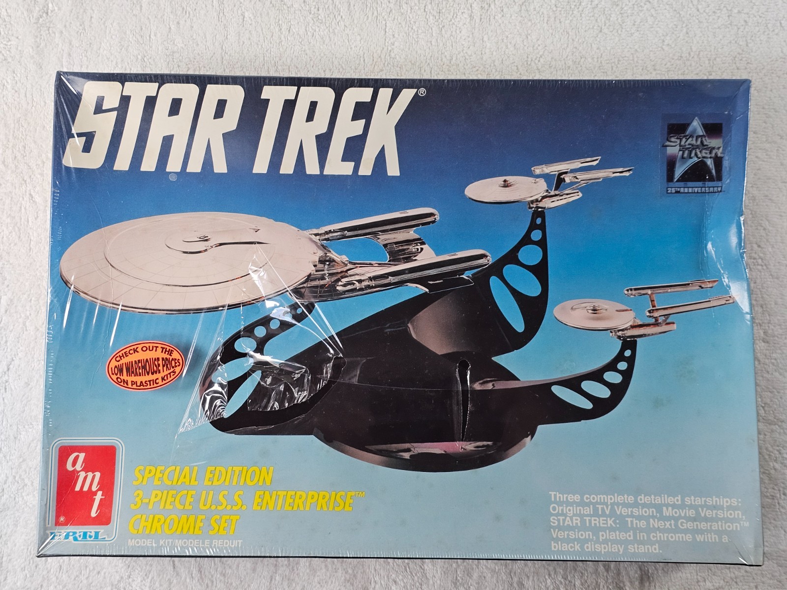 AMT Star Trek 3 Piece USS Enterprise Chrome Set Model Kit Sealed 1991 6005