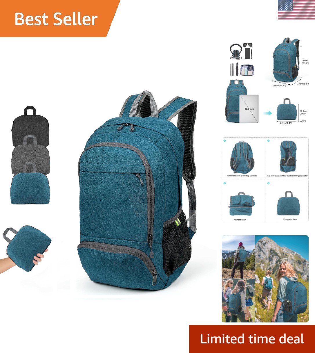 Ultra Lightweight Packable Backpack 25L - Foldable Hiking Daypack for Travel,...