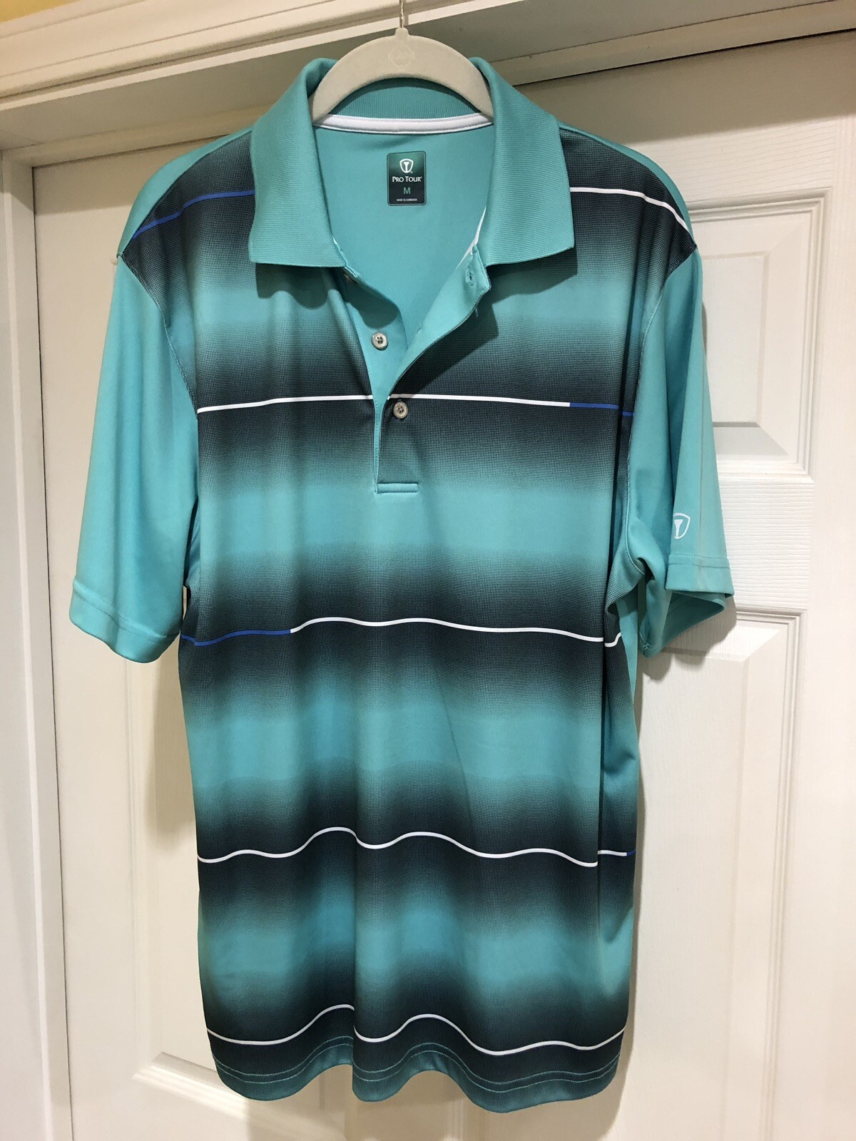 Pro Tour Golf S/S Pullover Shirt Men’s Size Medium M Green Gray Collar Buttons