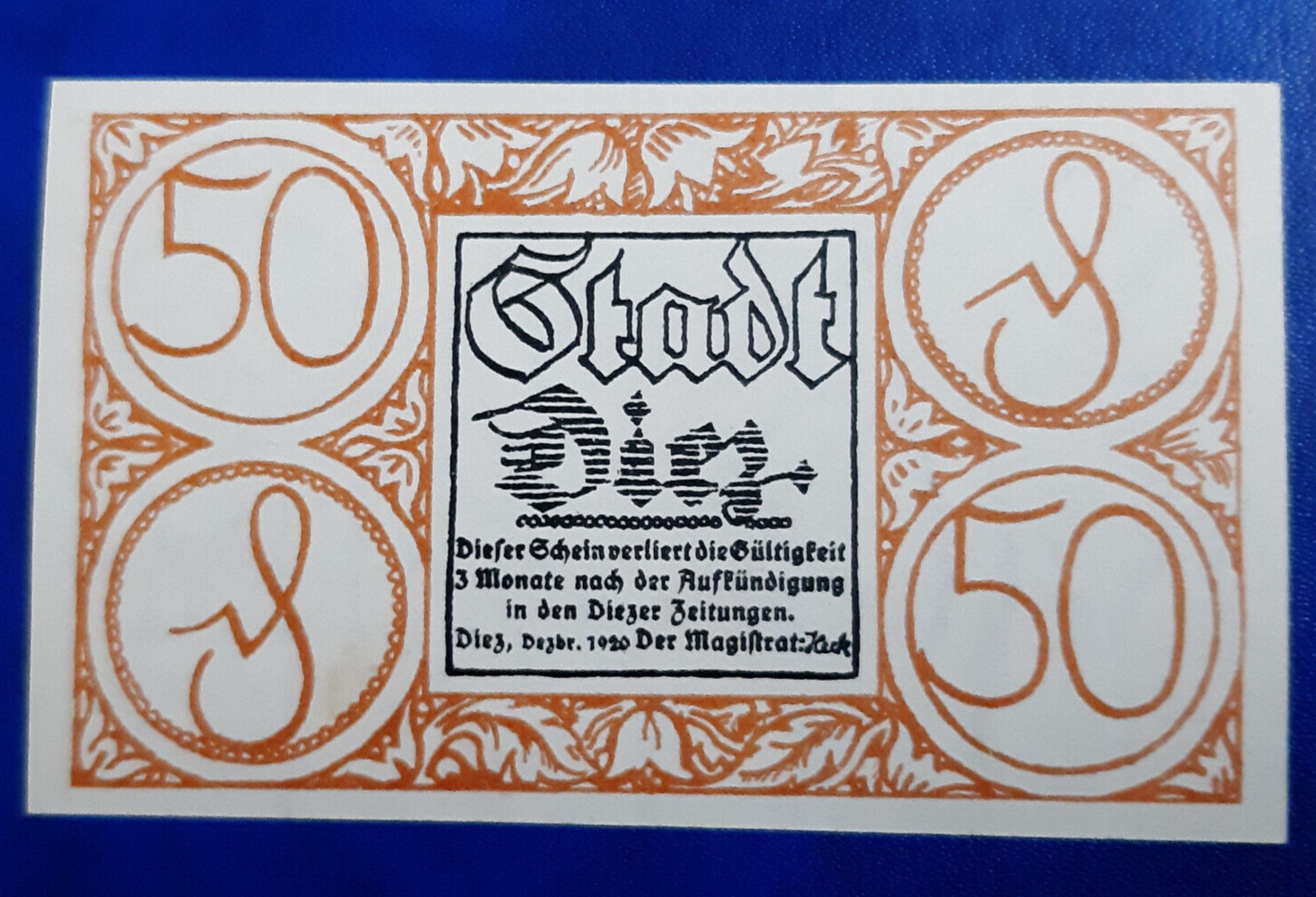 DIEZ NOTGELD 50 PFENNIG 1920 EMERGENCY MONEY GERMANY BANKNOTE (27026)
