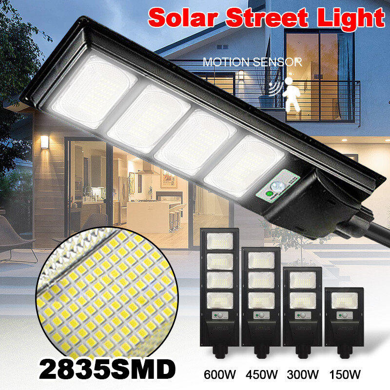Commercial 600W LED Solar Street Lamp Motion Sensor Dusk To Dawn Road Wall Lamp
