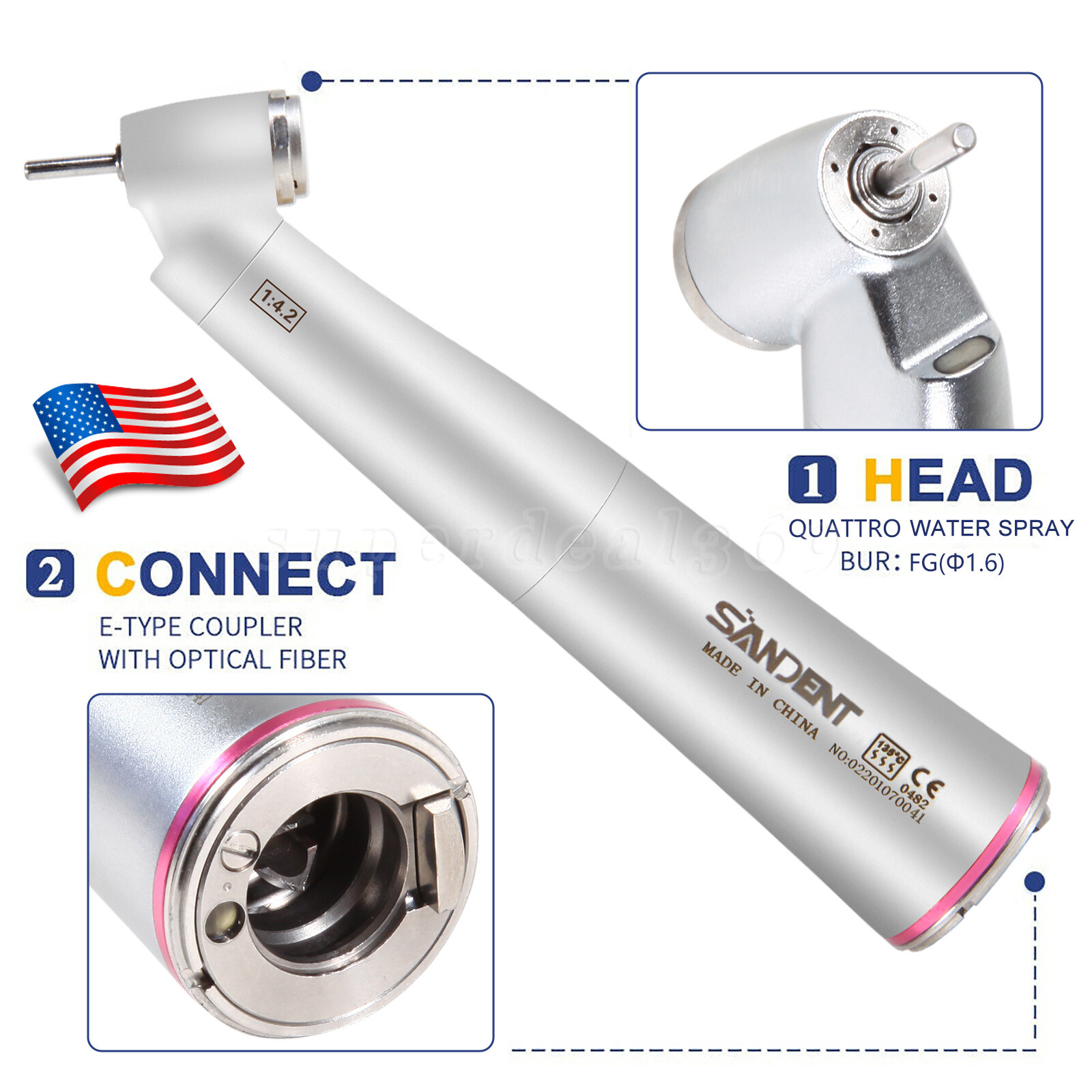 1:4.2 Increasing LED Fiber 45 Degree Surgical Contra Angle Dental Handpiece sa
