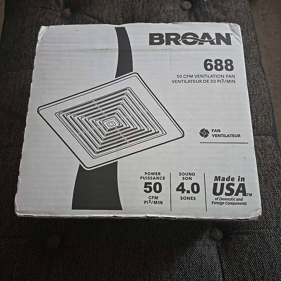 Broan 688 Ventilation Fan 50 CFM 4.0 Sones Bathroom Exhaust OPEN BOX