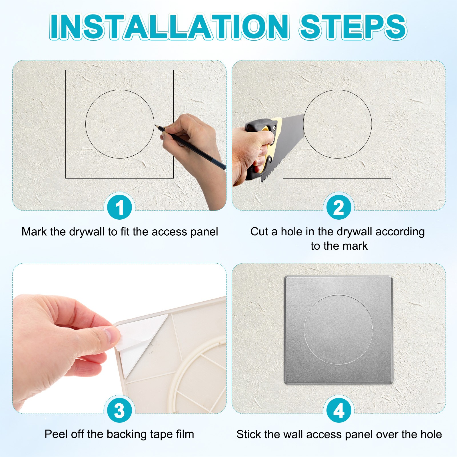 1-Pack Access Panel for Drywall, 4x4" Plastic Removable [Grey, Round]