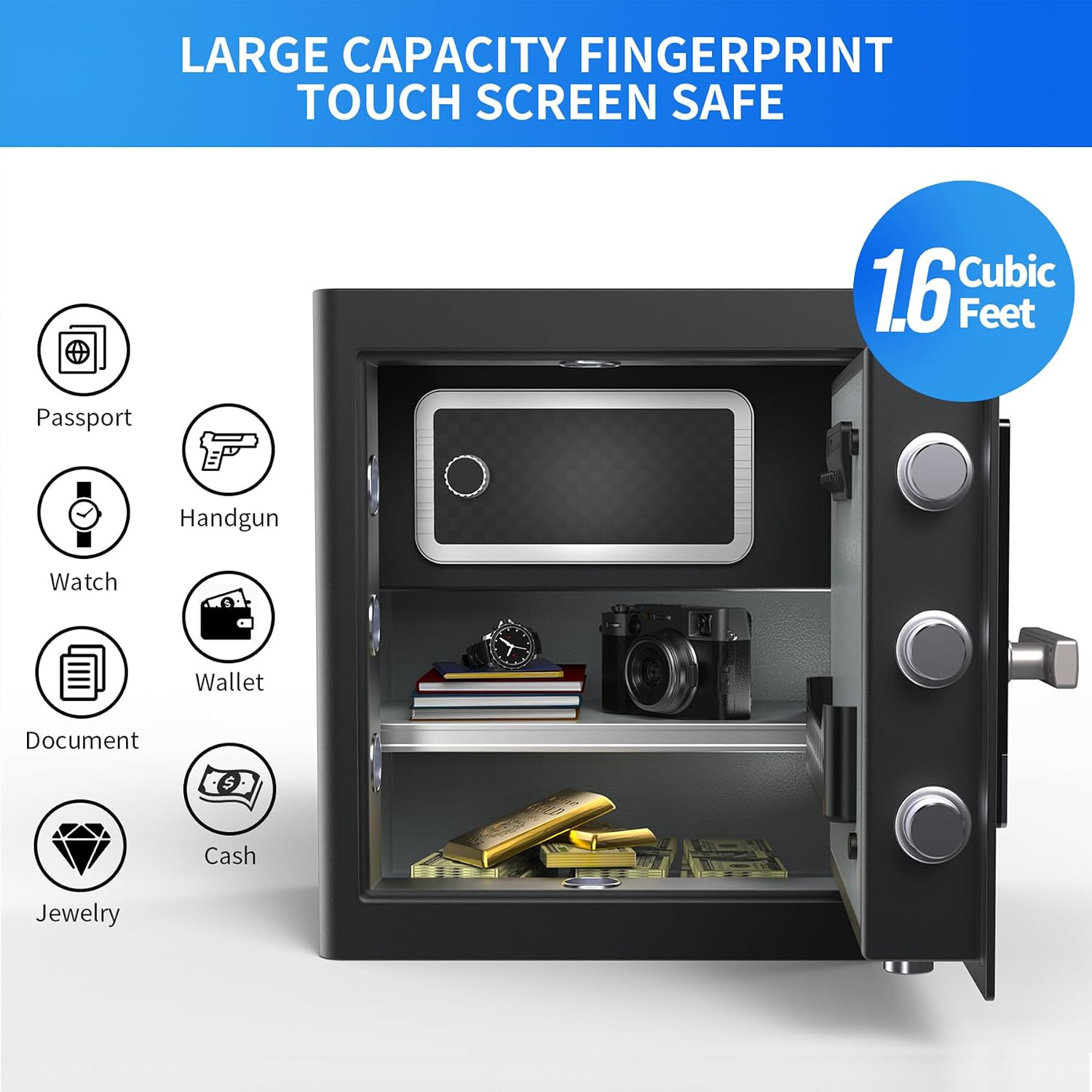 1.6 Cu Ft Home Safe Biometric Fingerprint Touchscreen–Compatible Replacement