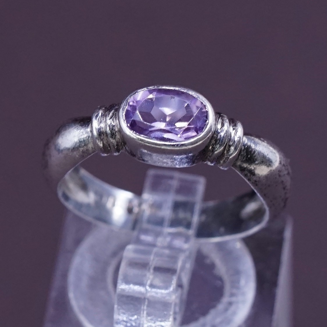 sz 6.75, Sterling silver handmade ring, 925 w/ oval amethyst