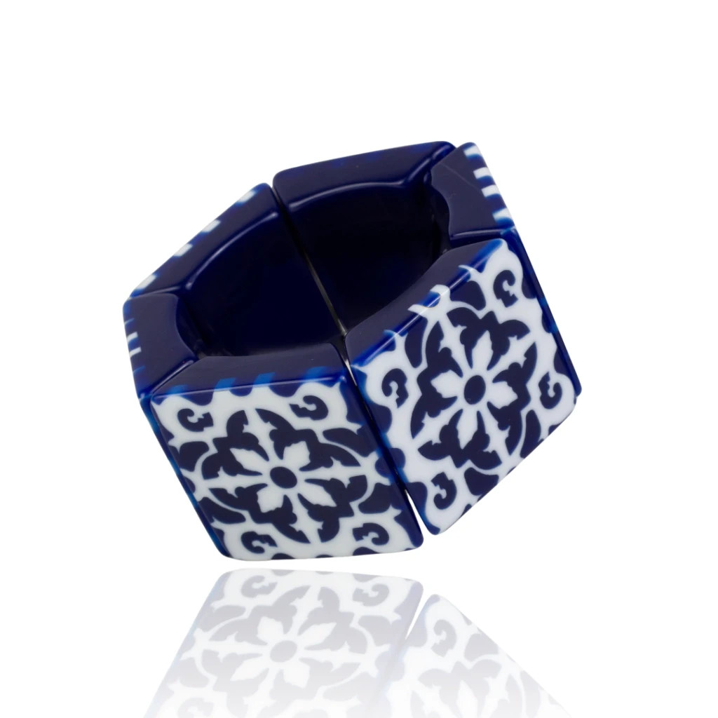 Sobral Lisbon Collection Mery Stretch Blue  White Artist Made Statement Bracelet