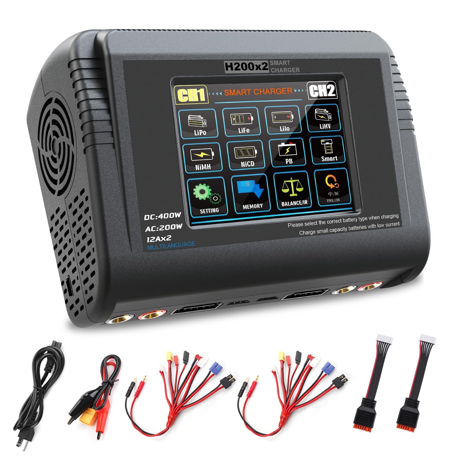 Dual LiPo Charger Touch Screen AC200W DC400W 12A Fast Balance