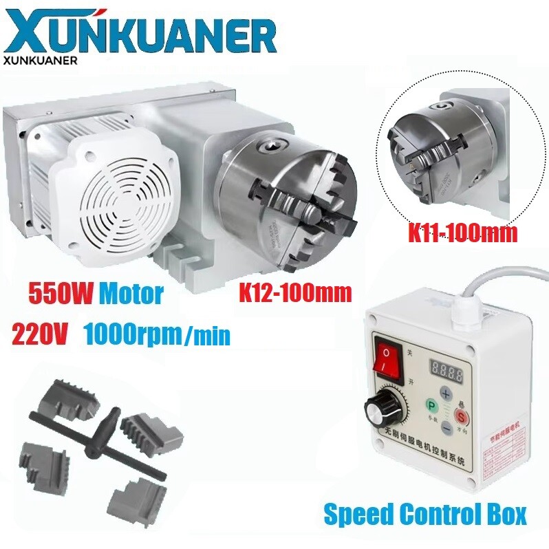 CNC Rotary 4th Axis A Axis Dividing Head 3 Jaw Chuck K11-100mm+Speed Controller