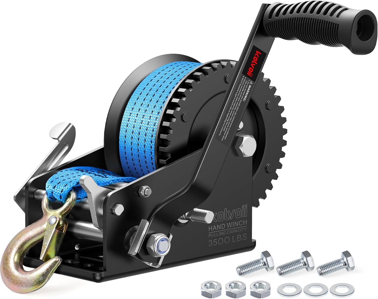 3500lbs Boat Trailer Winch with 33FT Strap, Heavy Duty Hand Winch 2-Way